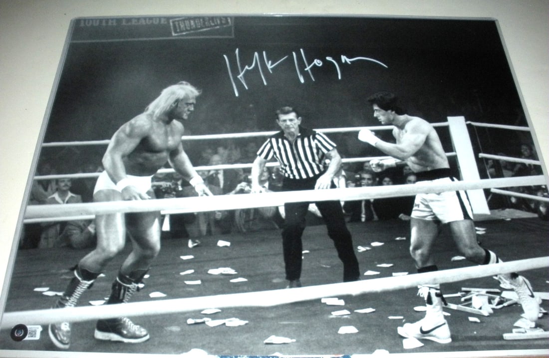 Signed 16x20 Hulk Hogan Thunderlips Photo with Beckett COA from Rocky: Signed 16x20 Hulk Hogan Thunderlips Photo with Beckett COA from Rocky This is an original 16x20 photo featuring Hulk Hogan as both Hulkamania and Thunderlips alongside Rocky. The photo is signed and c