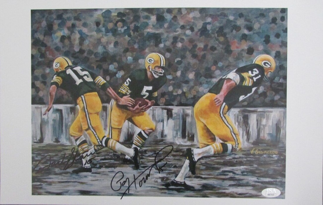 Bart Starr Paul Hounung Autographed 11x17 Lithograph JSA Authenticated (1 of 4)