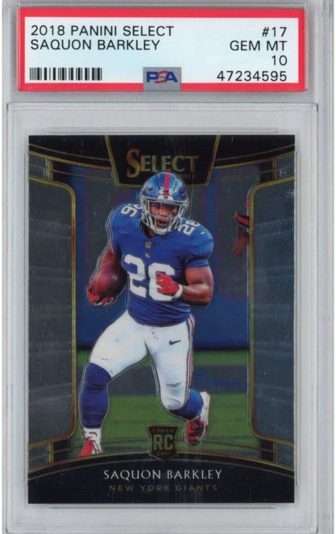 2018 Panini Select Saquon Barkley #17 Rookie Football Card PSA 10 Mint (1 of 2)