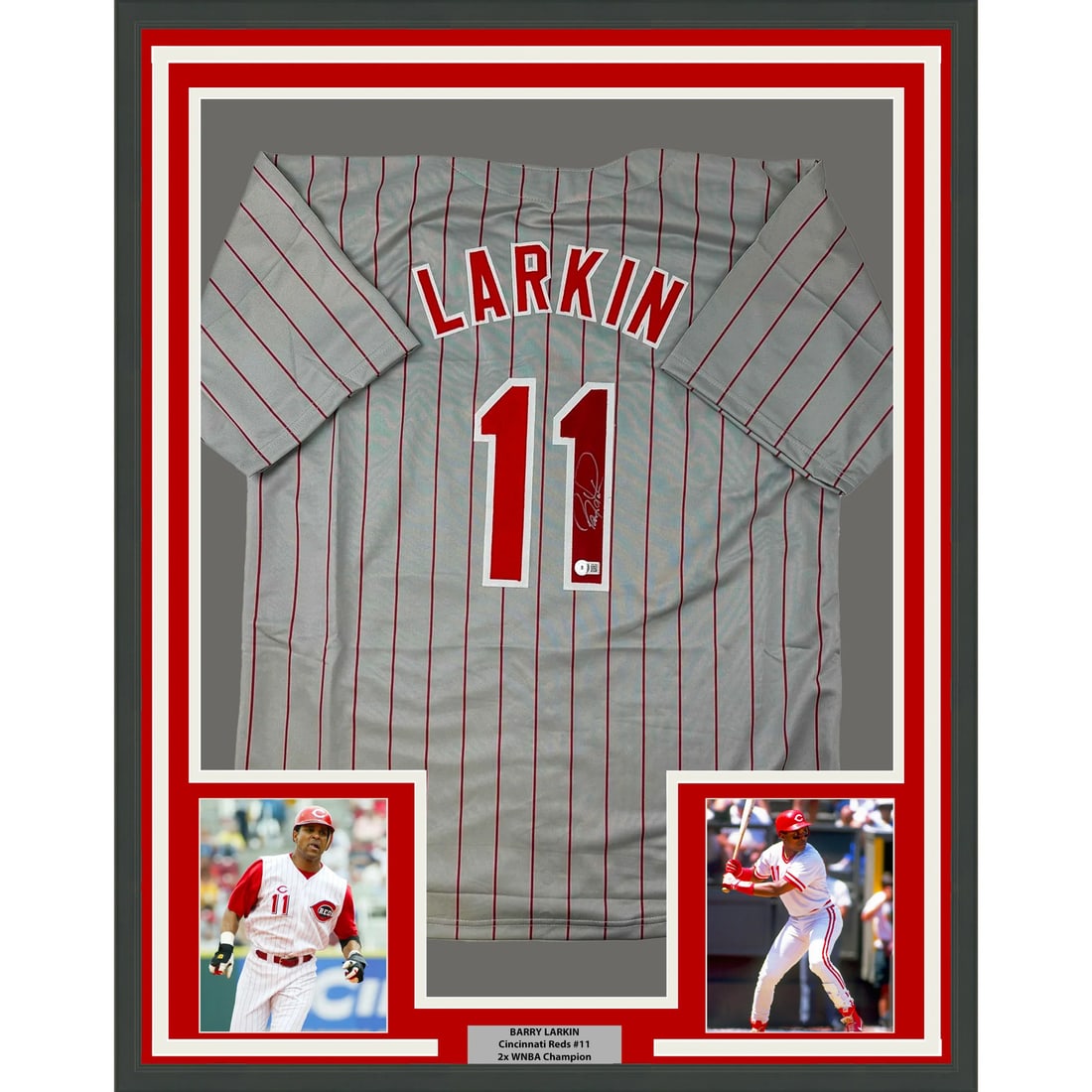 Framed Authentic Barry Larkin Autographed Cincinnati Reds Jersey BAS COA: Framed Authentic Barry Larkin Autographed Cincinnati Reds Jersey BAS COA Showcase your love for baseball with this professionally framed and matted Barry Larkin autographed Cincinnati Reds jersey. Thi
