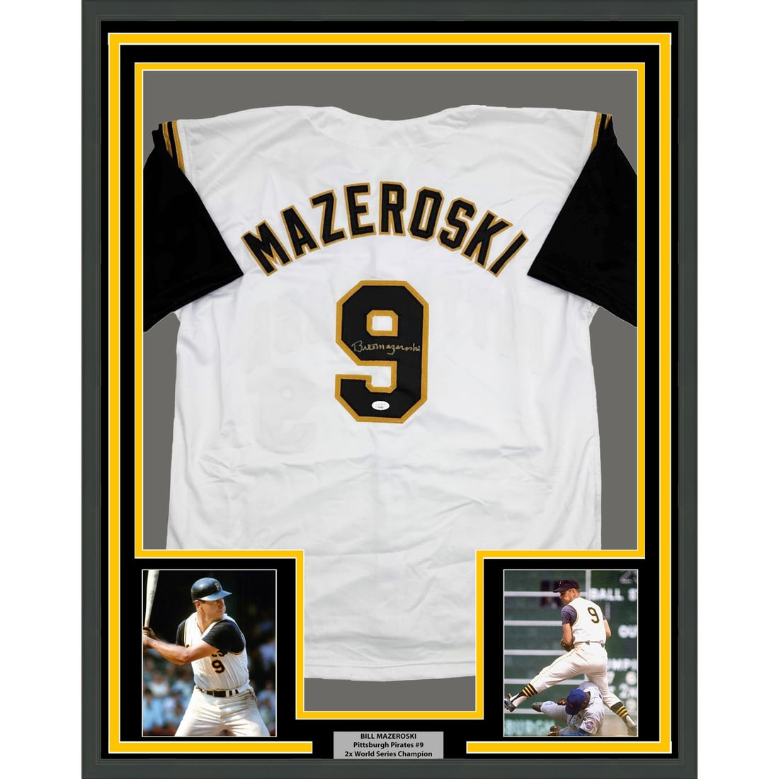 Framed Bill Mazeroski Autographed Jersey 35x39 Pittsburgh Pirates JSA COA (1 of 2)