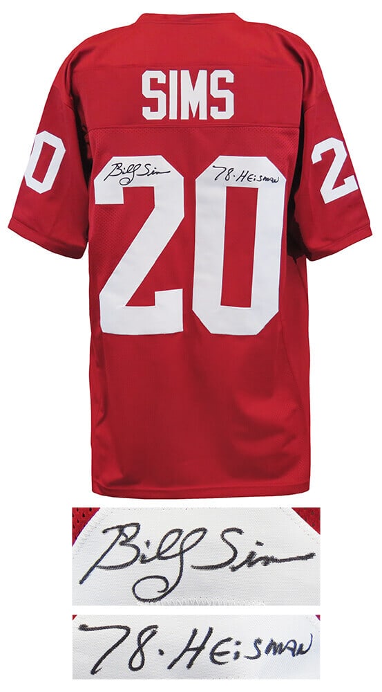 Billy Sims Signed Maroon Throwback Jersey with 78 Heisman Inscription (1 of 2)