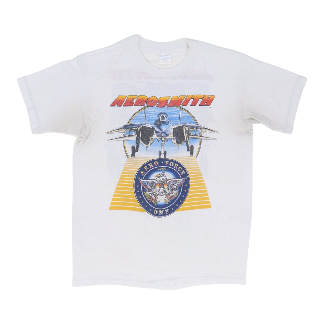 Vintage 1986 Aerosmith Tour T Shirt Done With Mirrors White 50 50 Poly Cotton: Vintage 1986 Aerosmith Tour T Shirt Done With Mirrors White 50 50 Poly Cotton This is an original vintage 1986 Aerosmith Done With Mirrors Tour shirt, featuring front and back graphics. The shirt is m