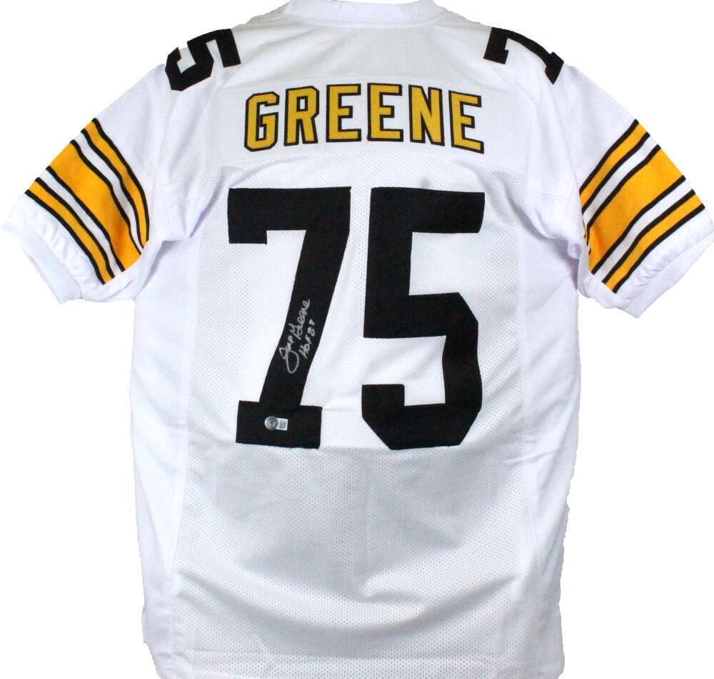 Joe Greene Autographed White Jersey Pittsburgh Steelers Beckett Hologram: Joe Greene Autographed White Jersey Pittsburgh Steelers Beckett Hologram This original Joe Greene autographed white pro style jersey is a must-have for any Pittsburgh Steelers fan. Featuring the legen