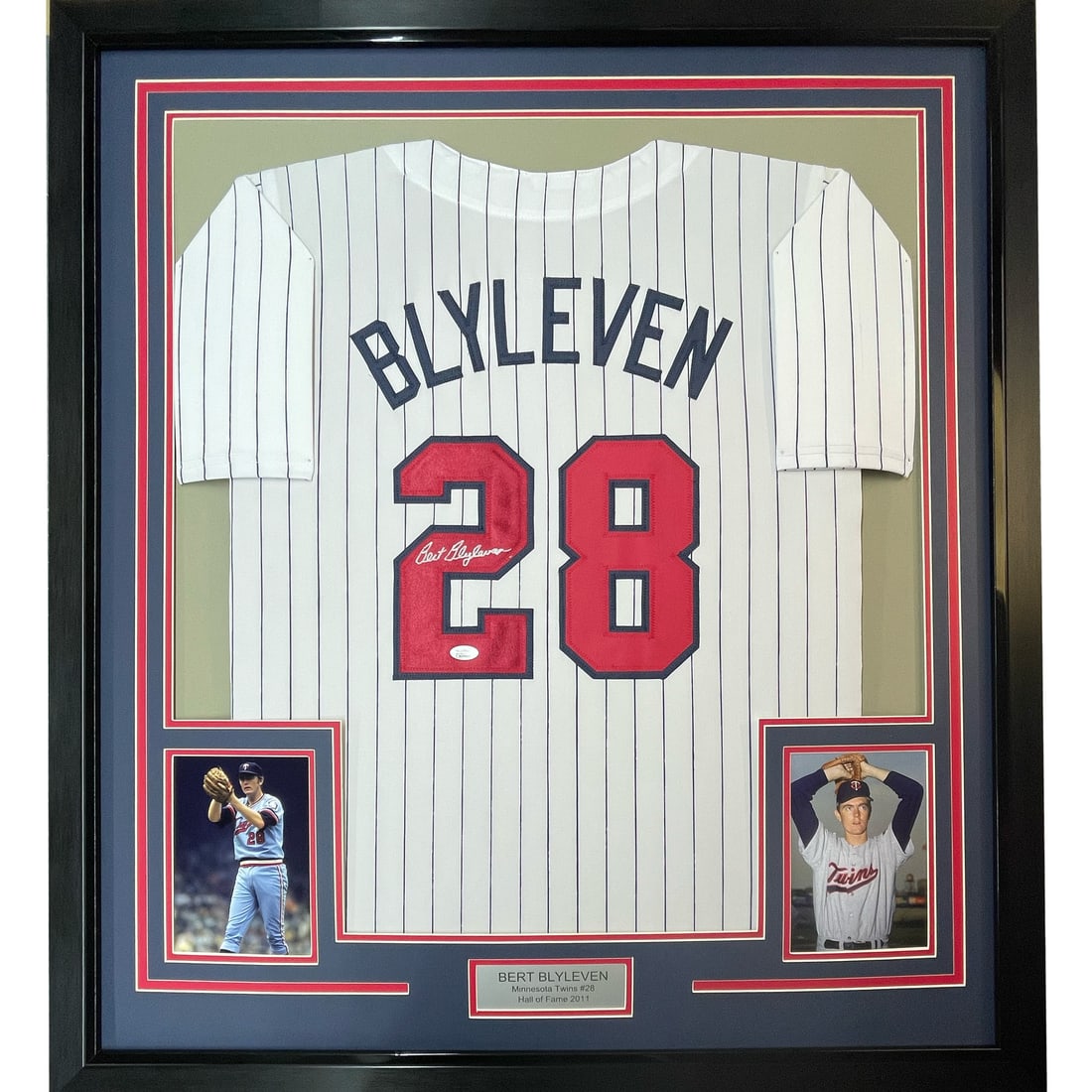 Framed Bert Blyleven Autographed Minnesota Twins Jersey JSA COA: Framed Bert Blyleven Autographed Minnesota Twins Jersey JSA COA Celebrate the legacy of Bert Blyleven with this professionally framed and autographed Minnesota Twins pinstripe jersey. This striking pi