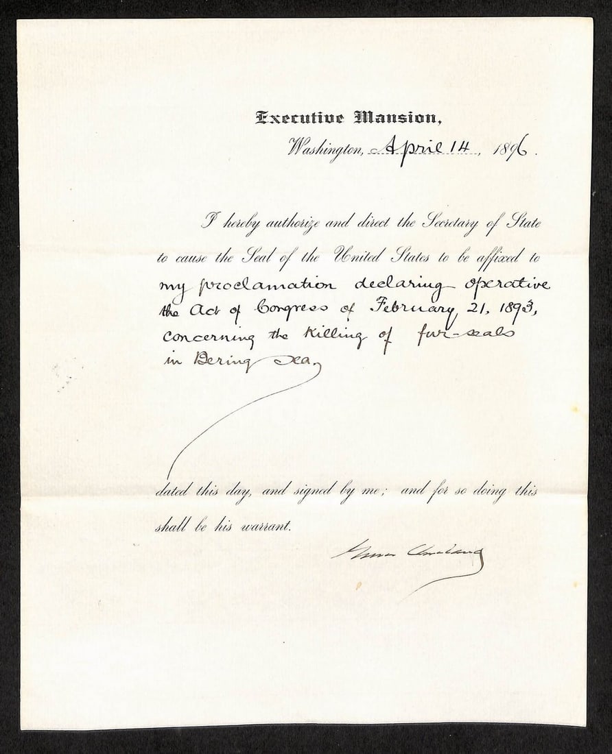 Grover Cleveland Signed 8x10 Presidential Letter on Fur Seal Law PSA/DNA LOA (1 of 3)