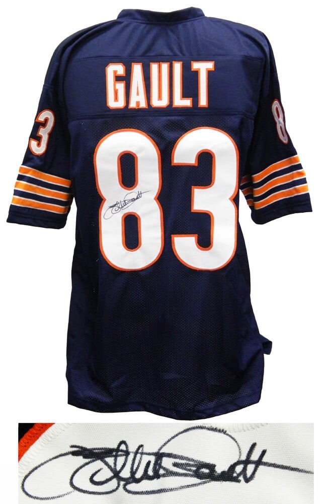 Autographed Navy Jersey by Willie Gault Chicago Football with COA: Autographed Navy Jersey by Willie Gault Chicago Football with COA This is a pre-owned navy custom football jersey, size XL, signed by Willie Gault of the Chicago Bears. The autograph is authenticated