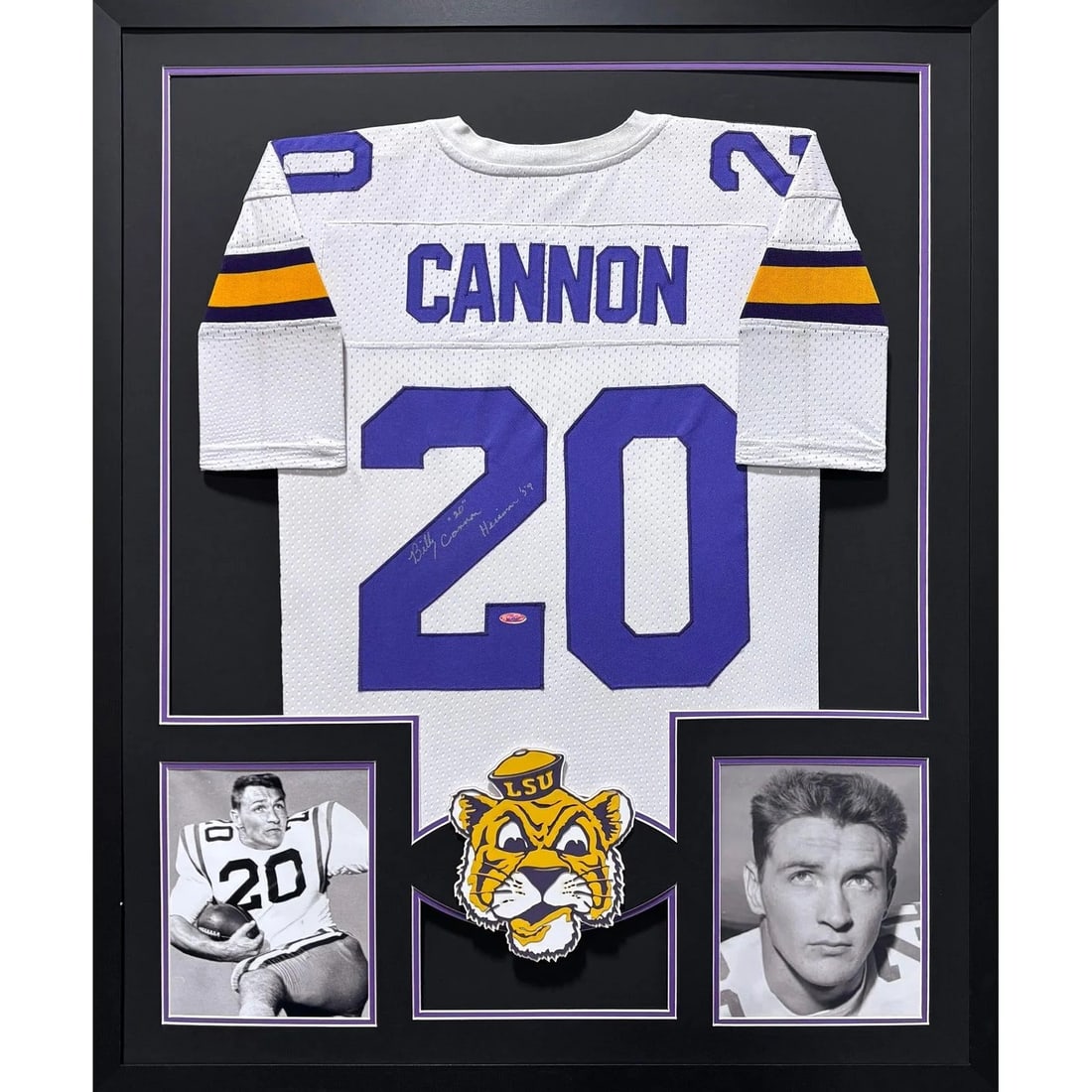 Billy Cannon Autographed Framed LSU Tigers Jersey Tristar Certified: Billy Cannon Autographed Framed LSU Tigers Jersey Tristar Certified This is a framed, autographed jersey of Billy Cannon, a legendary LSU Tigers player. The jersey is authenticated by Tristar, a leadi