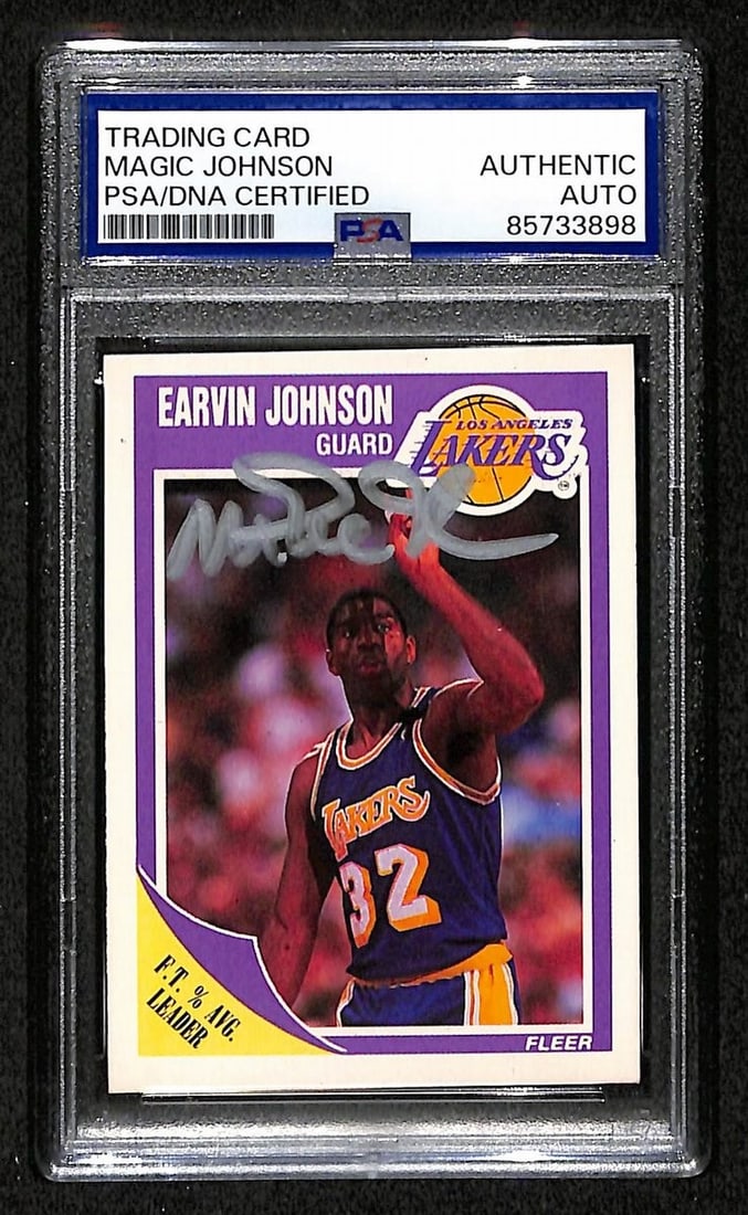 Magic Johnson Autographed 1989-90 Fleer Basketball Card 77 Lakers PSA DNA Authenticated (1 of 2)