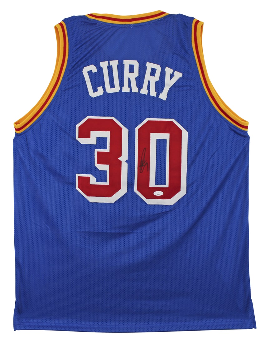Stephen Curry Autographed Blue Pro Style Jersey Red Numbers JSA Certified: Stephen Curry Autographed Blue Pro Style Jersey Red Numbers JSA Certified This is an authentic autographed blue pro style jersey featuring red numbers, personally signed by Stephen Curry of the Golden