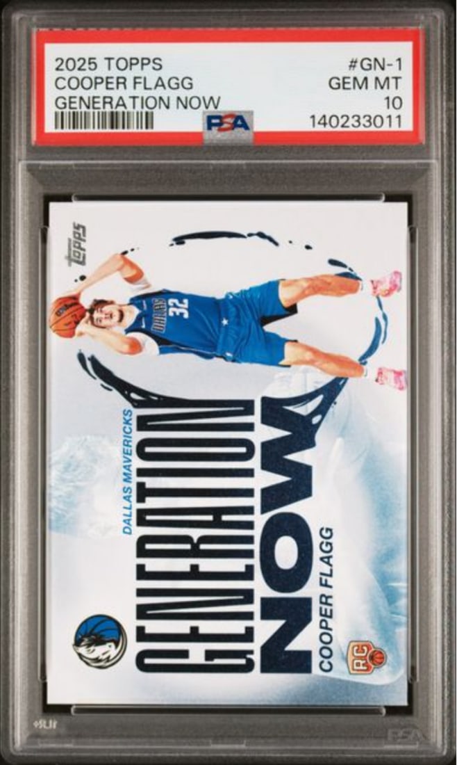 PSA 10 Cooper Flagg Generation Now 2025 Topps Rookie Card #GN1 Dallas Mavericks: PSA 10 Cooper Flagg Generation Now 2025 Topps Rookie Card #GN1 Dallas Mavericks This is an original 2025 Topps Cooper Flagg #GN1 Generation Now rookie card, professionally graded and encapsulated by P