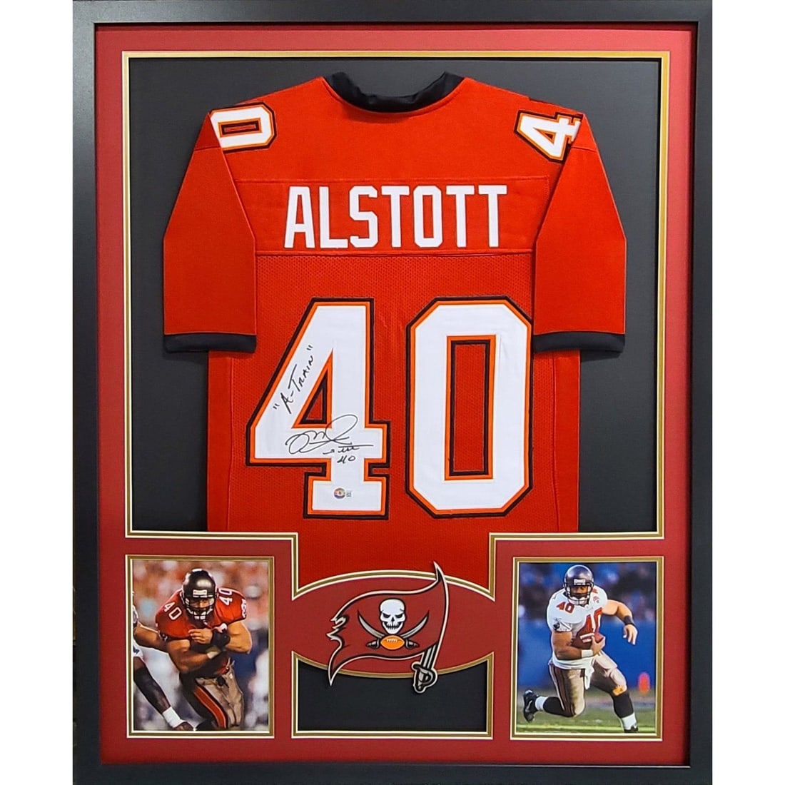 Mike Alstott Autographed Framed Jersey Tampa Bay Buccaneers Beckett Authenticated: Mike Alstott Autographed Framed Jersey Tampa Bay Buccaneers Beckett Authenticated This autographed Mike Alstott framed jersey is a must-have for any Tampa Bay Buccaneers fan. Authenticated by Beckett,