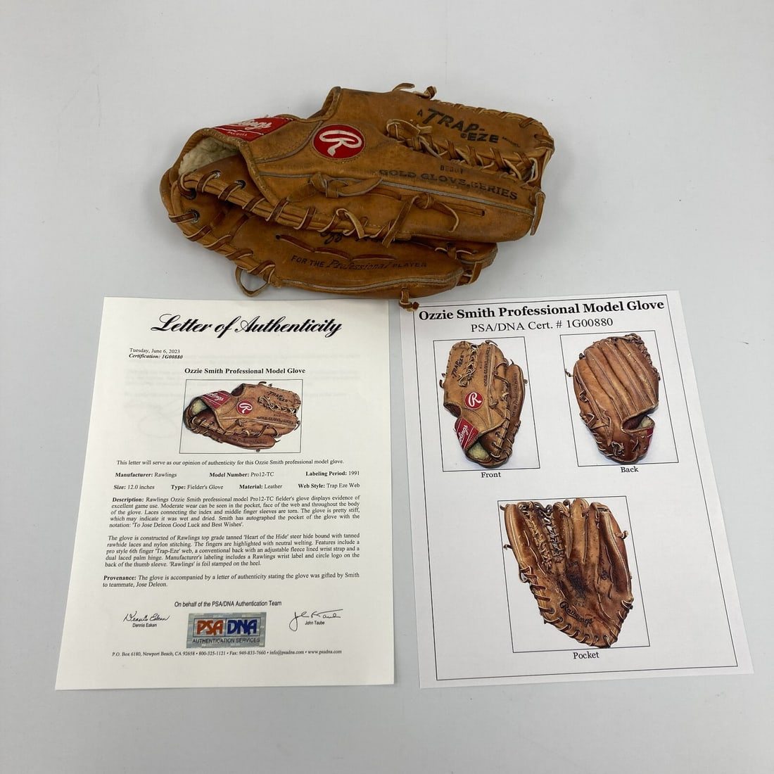 1991 Ozzie Smith Signed Game Used Rawlings Glove PSA DNA COA (1 of 10)