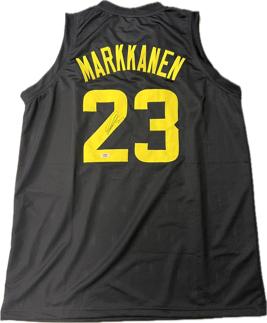 Lauri Markkanen Autographed Utah Jazz Jersey PSA/DNA Certified: Lauri Markkanen Autographed Utah Jazz Jersey PSA/DNA Certified This is an original, stitched basketball jersey autographed by Lauri Markkanen, a player for the Utah Jazz. The authenticity of the signa