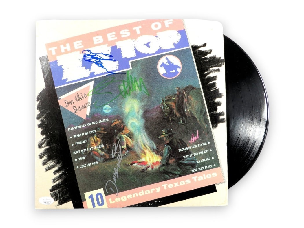 ZZ Top Signed Album Cover JSA Authenticated Gibbons Beard Hill: ZZ Top Signed Album Cover JSA Authenticated Gibbons Beard Hill This original ZZ Top band signed autographed record album cover features the signatures of legendary members Billy Gibbons, Frank Beard,