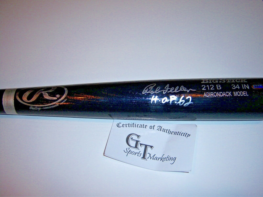Signed Bob Feller Big Stick Bat with GTSM COA Cleveland Indians HOF 1962: Signed Bob Feller Big Stick Bat with GTSM COA Cleveland Indians HOF 1962 This is an original Big Stick bat signed by Bob Feller, who played for the Cleveland Indians and was inducted into the Hall of