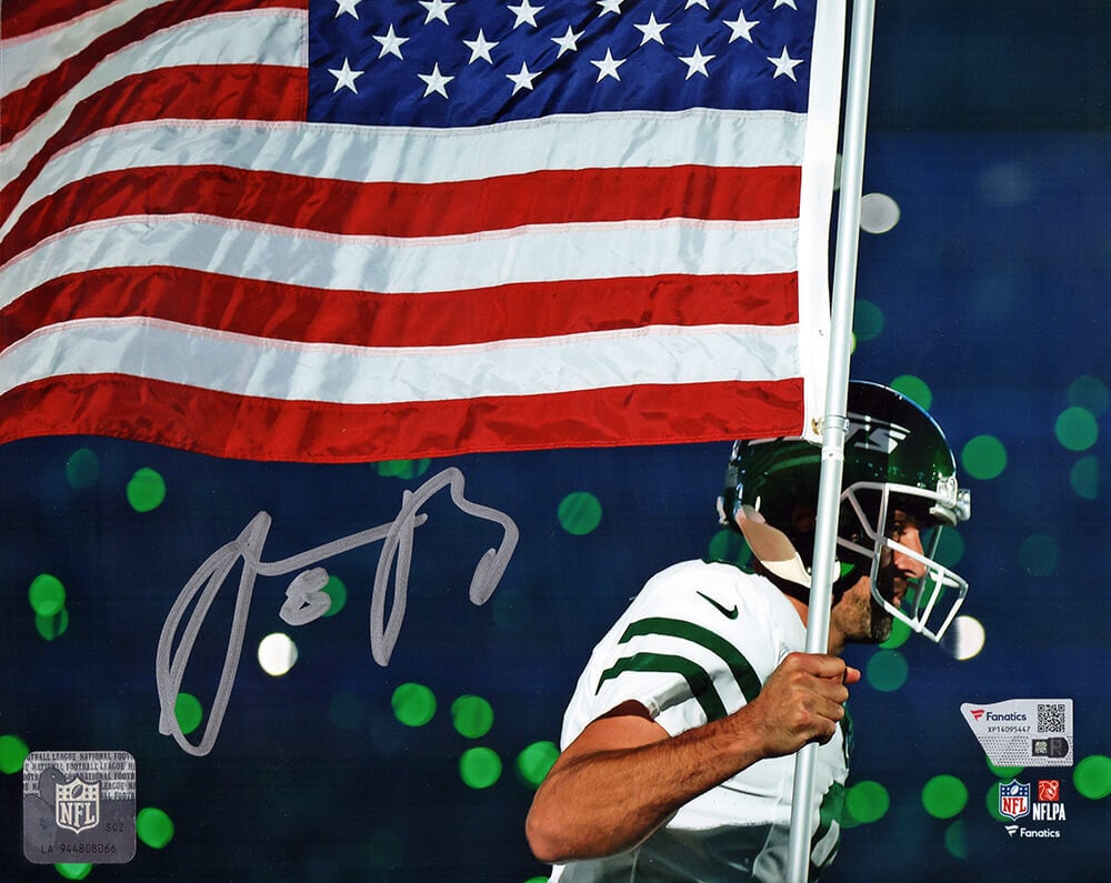Aaron Rodgers Signed 8x10 Jets Photo Running with Flag - Fanatics COA (1 of 1)