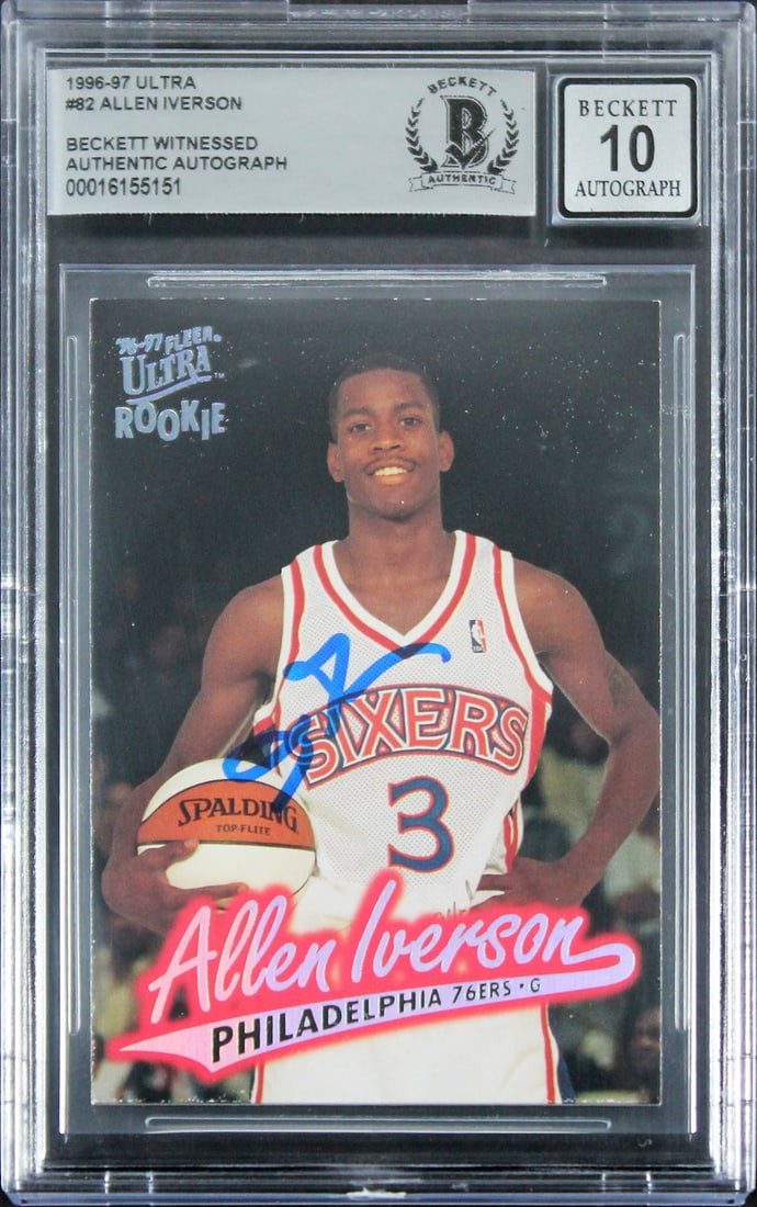 Allen Iverson Signed 1996 Ultra #82 Rookie Card Gem Mint 10 Beckett Authenticated (1 of 2)