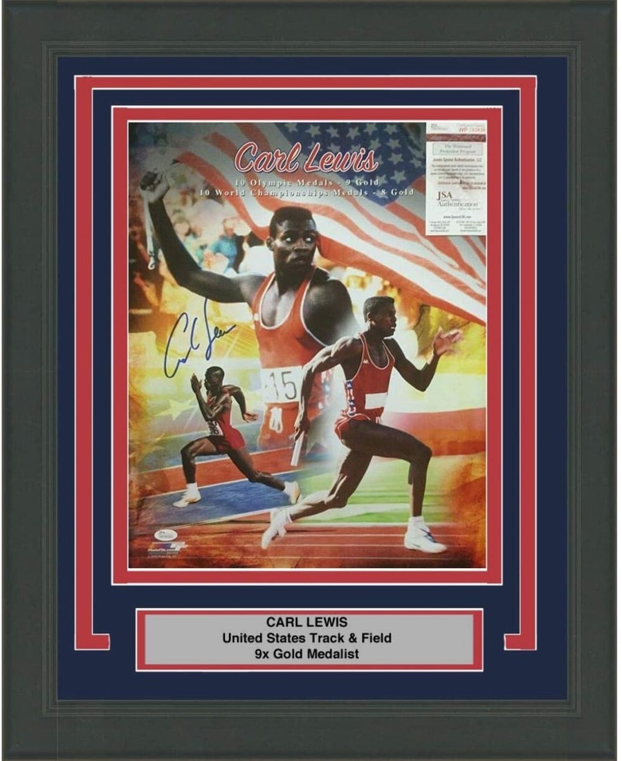 Framed Autographed Carl Lewis USA Track Photo 16x20 JSA COA Gem Mint (1 of 1)