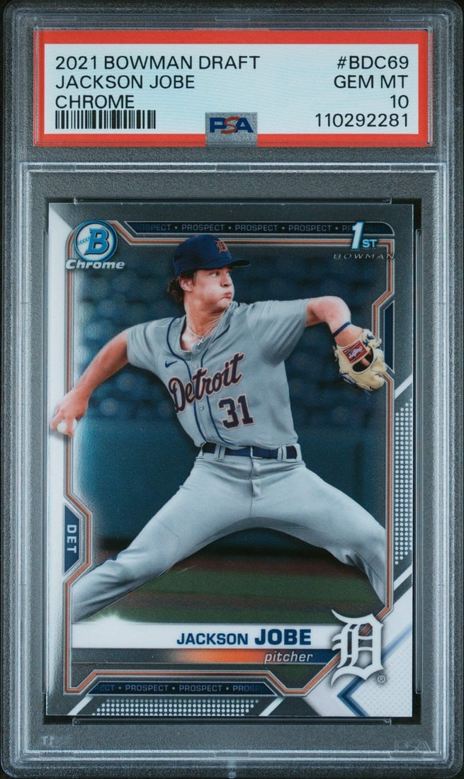 2021 Bowman Draft Jackson Jobe Chrome RC PSA 10 Baseball Card (1 of 2)