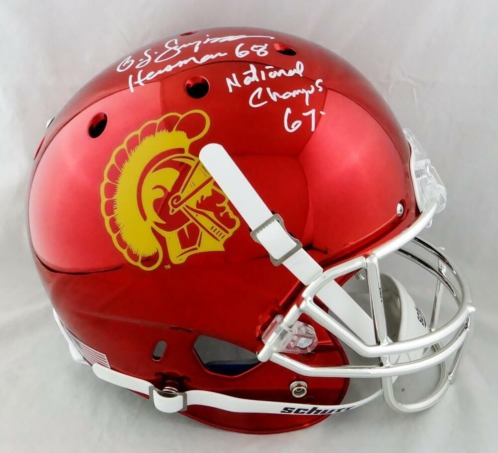 USC Trojans Full Size Chrome Helmet Signed by O.J. Simpson with Two Inscriptions JSA (1 of 6)