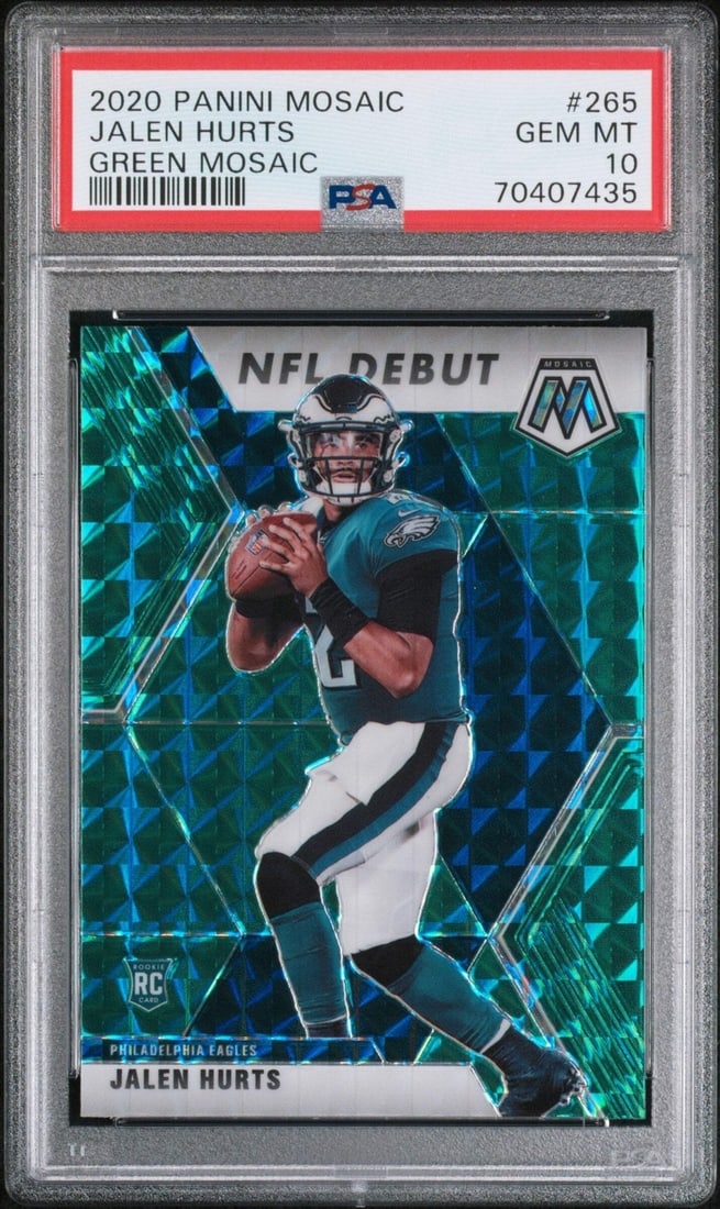 2020 Panini Mosaic Jalen Hurts Green Mosaic RC PSA 10 Football Card (1 of 2)