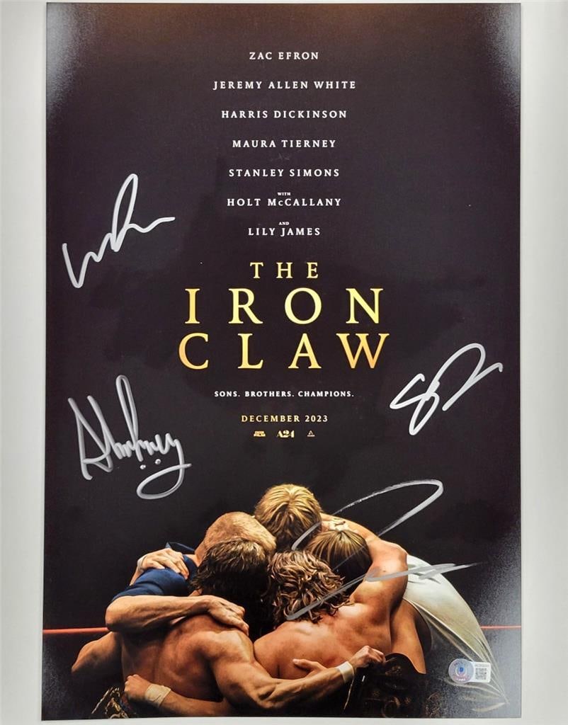 The Iron Claw Signed 12x18 Photo by White Simons Dickinson Durkin BAS Authenticated: The Iron Claw Signed 12x18 Photo by White Simons Dickinson Durkin BAS Authenticated This original 12x18 photograph from the movie 'The Iron Claw' features the signatures of four cast members: White, S