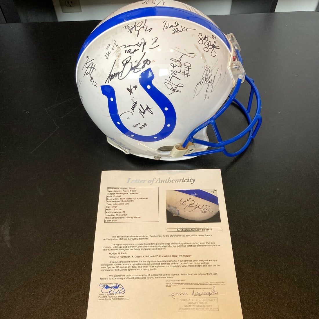 1997 Indianapolis Colts Team Signed Helmet with JSA COA featuring Marshall Faulk (1 of 12)