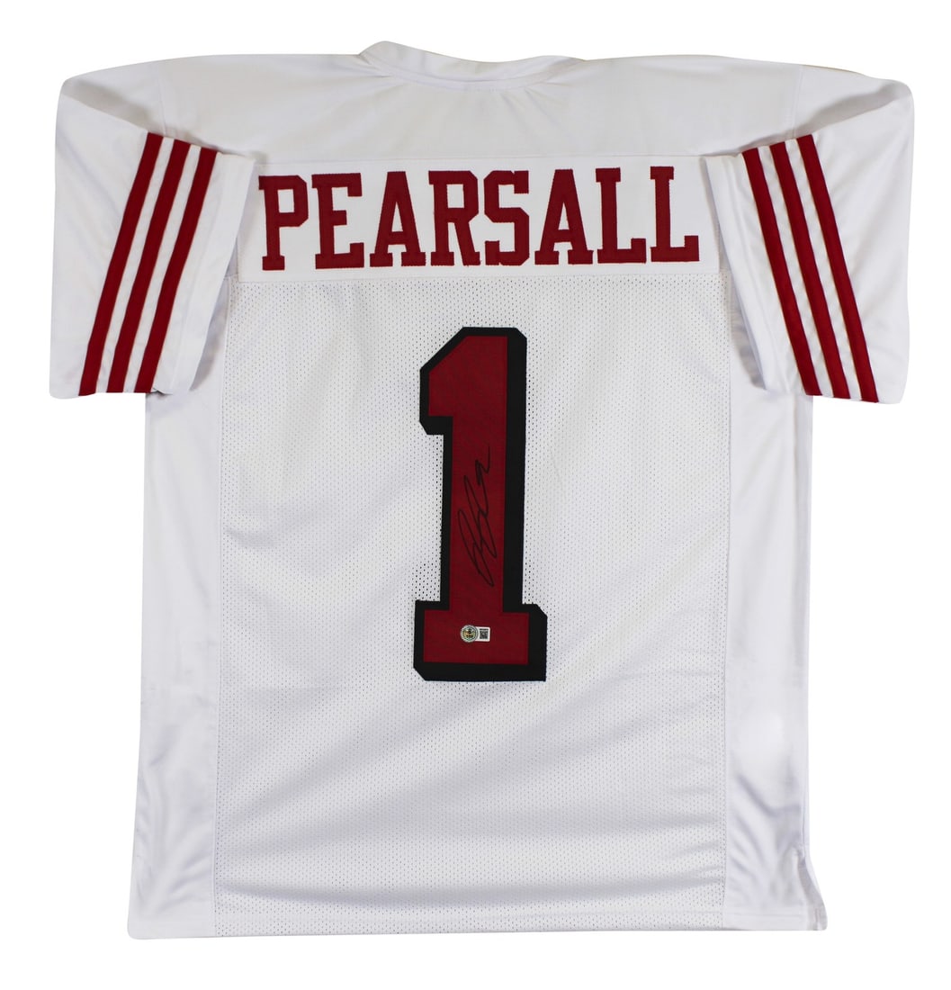 Ricky Pearsall Signed San Francisco 49ers White Jersey BAS Witnessed: Ricky Pearsall Signed San Francisco 49ers White Jersey BAS Witnessed This original signed white pro style jersey features the name of Ricky Pearsall, a renowned player for the San Francisco 49ers. Aut