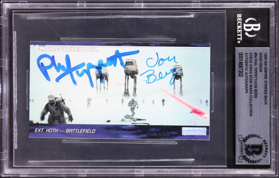 Star Wars Signed 1995 ESB Widevision #34 Card Phil Tippett Jon Berg Beckett Authenticated: Star Wars Signed 1995 ESB Widevision #34 Card Phil Tippett Jon Berg Beckett Authenticated This authentic 1995 Star Wars Empire Strikes Back Widevision #34 card showcases the signatures of Phil Tippett
