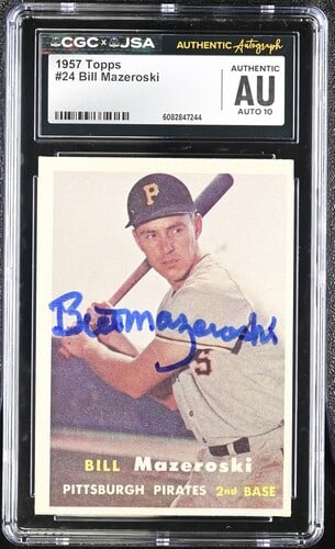 Bill Mazeroski 1957 Topps Signed Baseball Card With CGC and JSA Authentication (1 of 2)