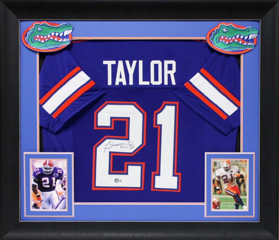 Fred Taylor Signed Blue Pro Style Jersey Framed Florida Gators BAS Witnessed: Fred Taylor Signed Blue Pro Style Jersey Framed Florida Gators BAS Witnessed This authentic blue pro style framed jersey has been personally signed by Fred Taylor, the renowned player from the Florida