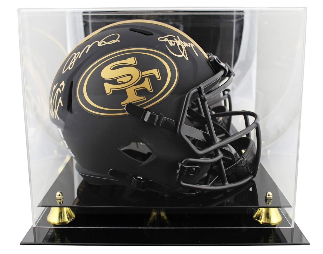 Brock Purdy Joe Montana Steve Young Signed 49ers Eclipse Helmet BAS: Brock Purdy Joe Montana Steve Young Signed 49ers Eclipse Helmet BAS This autographed alternate Eclipse Riddell Full Size Speed Rep Helmet features the signatures of NFL legends Brock Purdy, Joe Montan