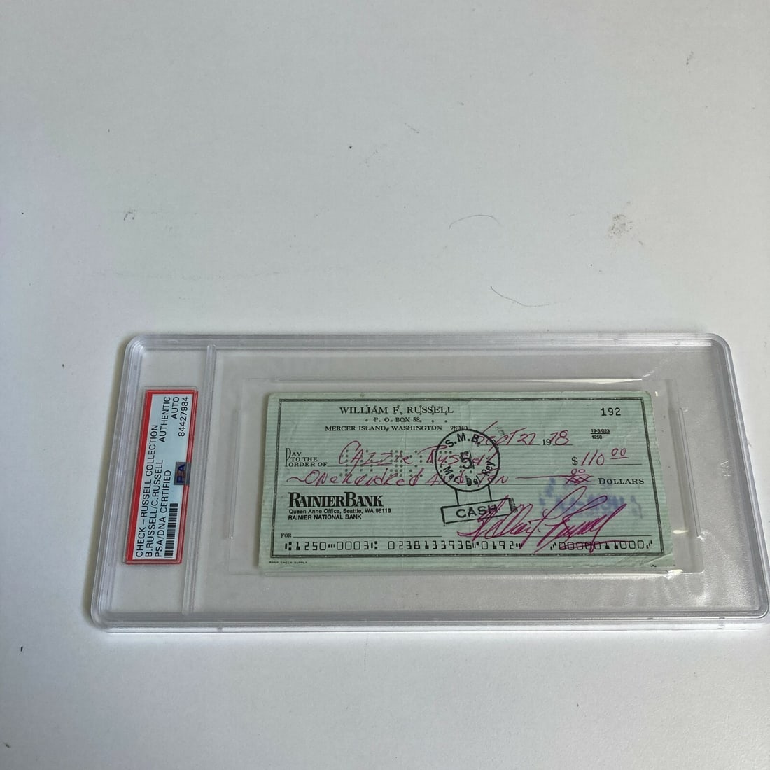 Bill Russell Autographed Bank Check PSA DNA Boston Celtics HOF Legend: Bill Russell Autographed Bank Check PSA DNA Boston Celtics HOF Legend This is an original, hand-signed bank check by basketball legend Bill Russell, a key figure in NBA history and a Hall of Famer. Th