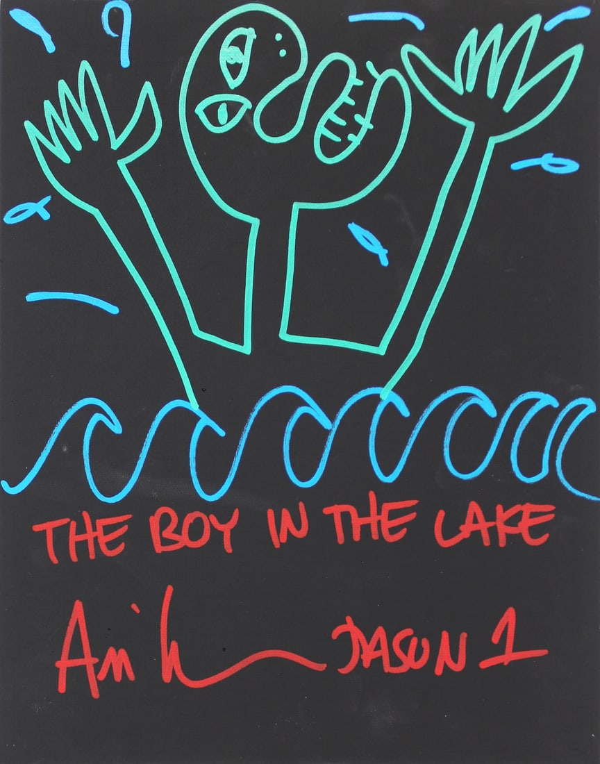 Ari Lehman Signed 11x14 Canvas Sketch Boy In The Lake Jason 1 BAS: Ari Lehman Signed 11x14 Canvas Sketch Boy In The Lake Jason 1 BAS This unique 11x14 canvas features a hand-drawn sketch titled "Boy In The Lake, Jason 1," personally signed by Ari Lehman, known for hi