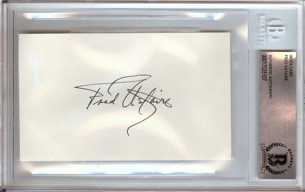 Fred Astaire Autographed Index Card Certified by Beckett: Fred Astaire Autographed Index Card Certified by Beckett This is an original autographed index card signed by the legendary actor and dancer Fred Astaire. The autograph has been authenticated by Becke