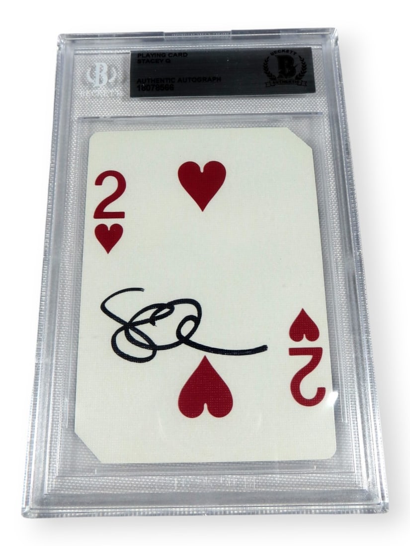 Stacey Q Signed Playing Card Two of Hearts Beckett Authenticated: Stacey Q Signed Playing Card Two of Hearts Beckett Authenticated This is an original autographed playing card featuring Stacey Q, authenticated by Beckett Authentication Services. The card is in pre-o
