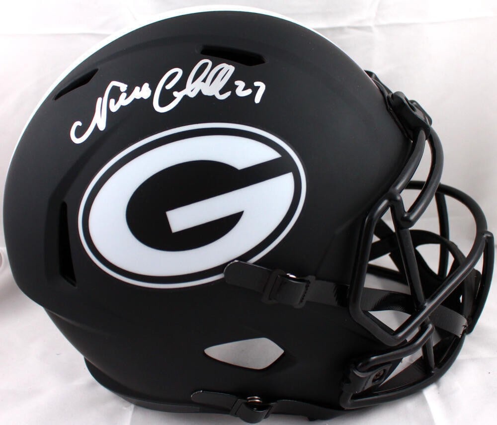 Nick Chubb Autographed Georgia Bulldogs Eclipse Speed Helmet Beckett Certified: Nick Chubb Autographed Georgia Bulldogs Eclipse Speed Helmet Beckett Certified Celebrate your fandom with this original Georgia Bulldogs full-size Eclipse Speed helmet, autographed by NFL star Nick Ch