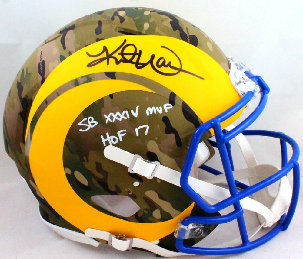 Kurt Warner Signed St. Louis Rams Camo Speed F/S Helmet Beckett Authenticated (1 of 5)