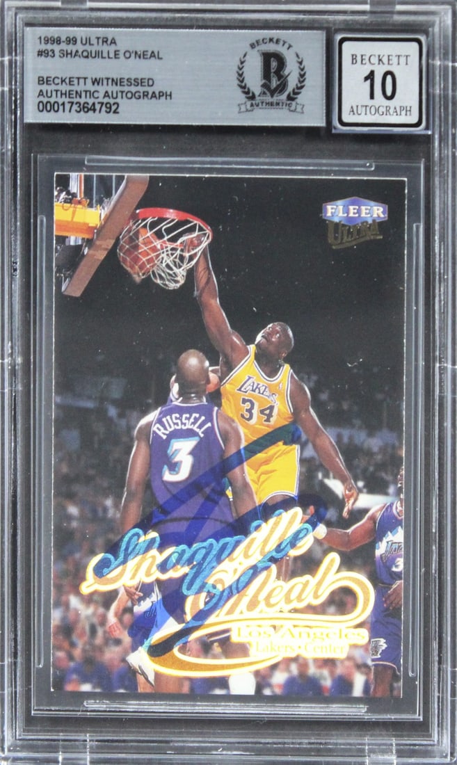 Shaquille O'Neal Signed 1998 Ultra #93 Card Beckett Authenticated: Shaquille O'Neal Signed 1998 Ultra #93 Card Beckett Authenticated This 1998 Ultra #93 card features the iconic Shaquille O'Neal and has been personally signed by the basketball legend himself. As a me