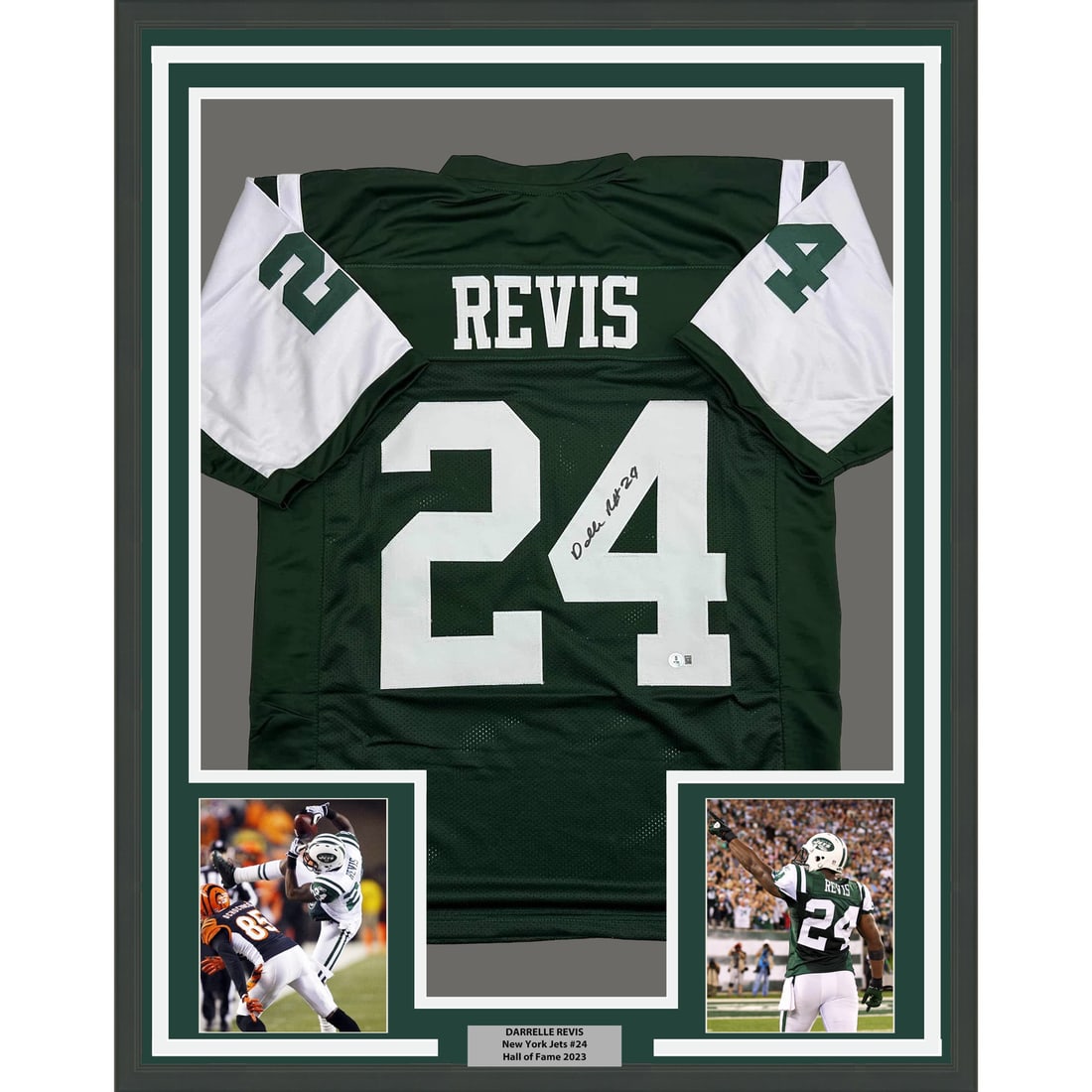 Darrelle Revis Signed New York Jets Jersey Display Framed 35x39 Beckett Authenticated (1 of 2)