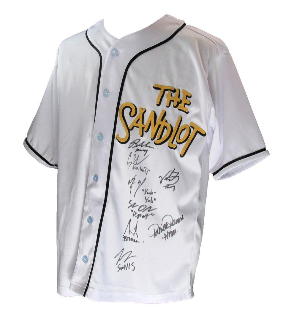 The Sandlot Multi-Signed Autographed Baseball Jersey PSA/DNA 8 Signatures: The Sandlot Multi-Signed Autographed Baseball Jersey PSA/DNA 8 Signatures Celebrate the nostalgia of "The Sandlot" with this multi-signed baseball jersey, autographed by eight cast members. This origi