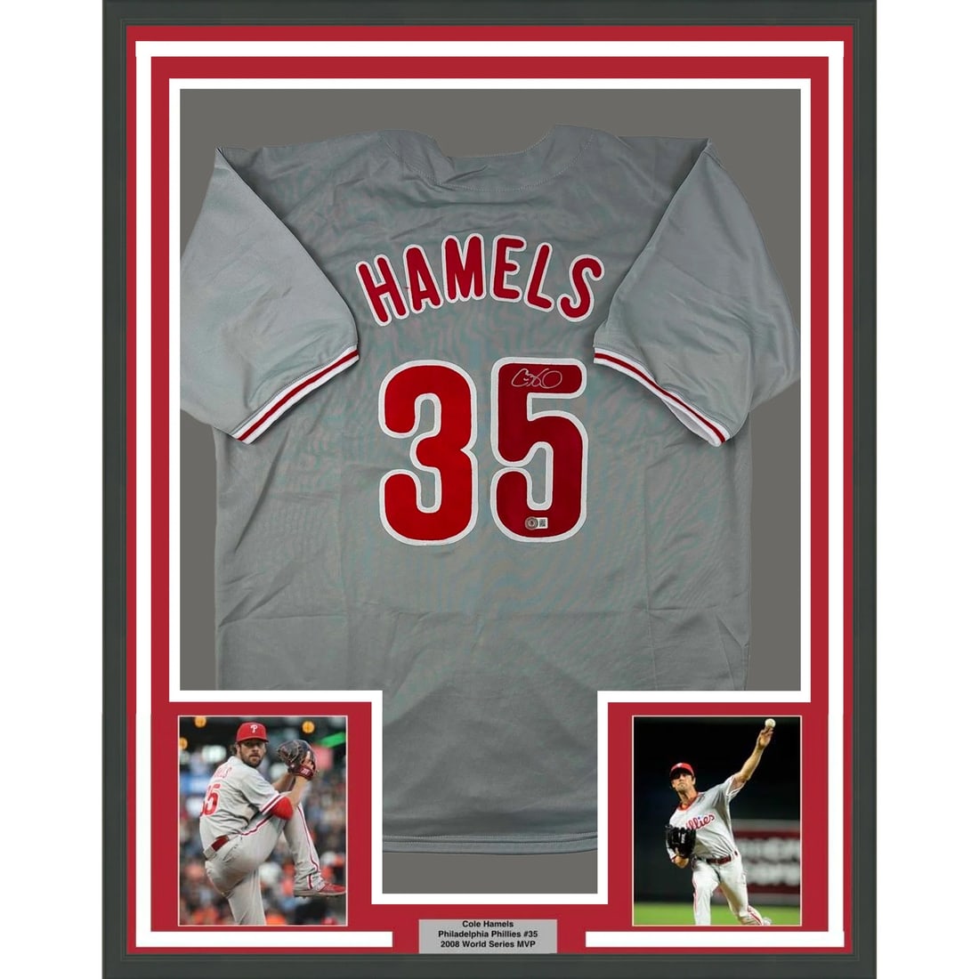 Framed Autographed Cole Hamels Grey Jersey Philadelphia Phillies BAS COA: Framed Autographed Cole Hamels Grey Jersey Philadelphia Phillies BAS COA Celebrate the legacy of Cole Hamels with this professionally framed and matted Philadelphia Phillies grey jersey, measuring 33x
