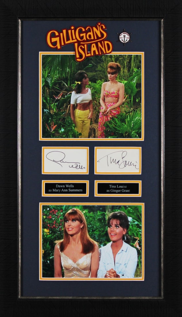 Dawn Wells Tina Louise Gilligan's Island Signed Framed Display BAS #AD04893: Dawn Wells Tina Louise Gilligan's Island Signed Framed Display BAS #AD04893 This stunning framed display features a signed 3x5 index card by Dawn Wells and Tina Louise, the beloved stars of the classi