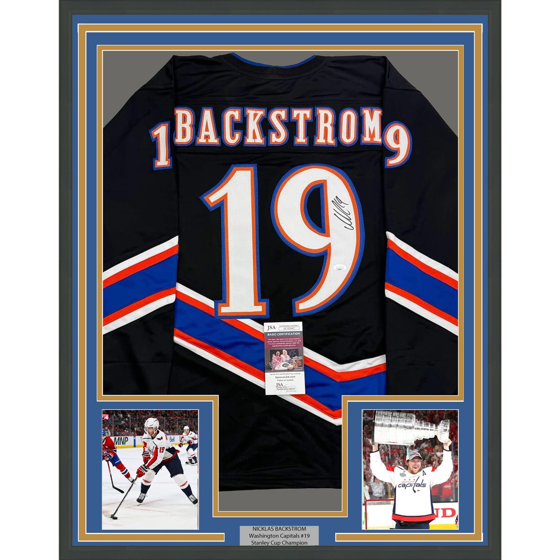 Framed Signed Nicklas Backstrom Black Retro Jersey with JSA COA 35x39: Framed Signed Nicklas Backstrom Black Retro Jersey with JSA COA 35x39 Celebrate your love for hockey with this professionally framed and matted autographed Nicklas Backstrom black retro jersey. This u