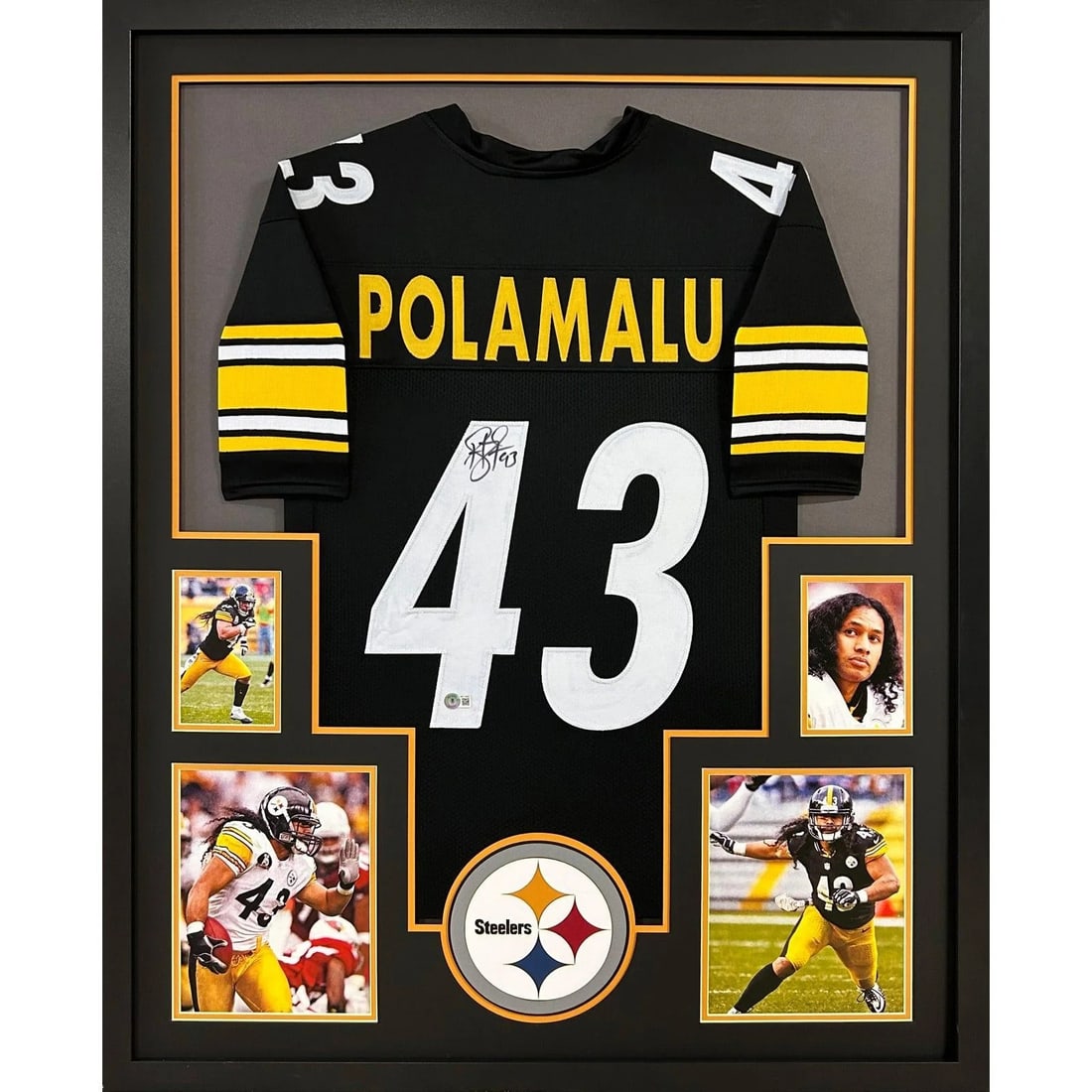 Troy Polamalu Signed Framed Jersey Beckett Authenticated Pittsburgh Steelers 43x36: Troy Polamalu Signed Framed Jersey Beckett Authenticated Pittsburgh Steelers 43x36 This Troy Polamalu signed framed jersey is a must-have for any Pittsburgh Steelers fan. The jersey is authenticated b