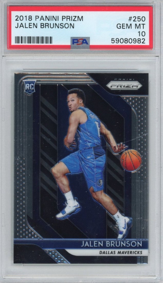 2018-19 Panini Prizm Jalen Brunson Rookie Card PSA 10 NBA: 2018-19 Panini Prizm Jalen Brunson Rookie Card PSA 10 NBA This graded 2018-19 Panini Prizm Jalen Brunson #250 Rookie RC Basketball Card boasts a perfect PSA 10 rating, ensuring its top-tier quality an