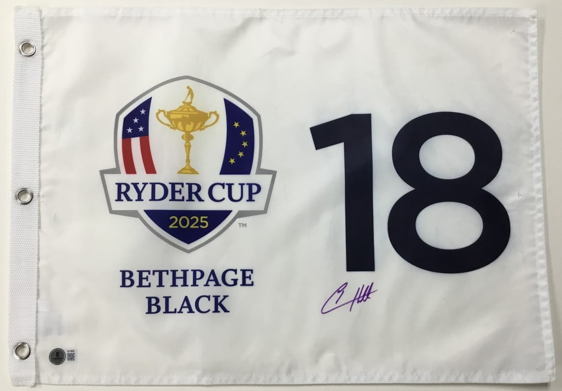 Tyrrell Hatton Signed 2025 Ryder Cup Bethpage Black Pin Flag Beckett Authenticated (1 of 4)