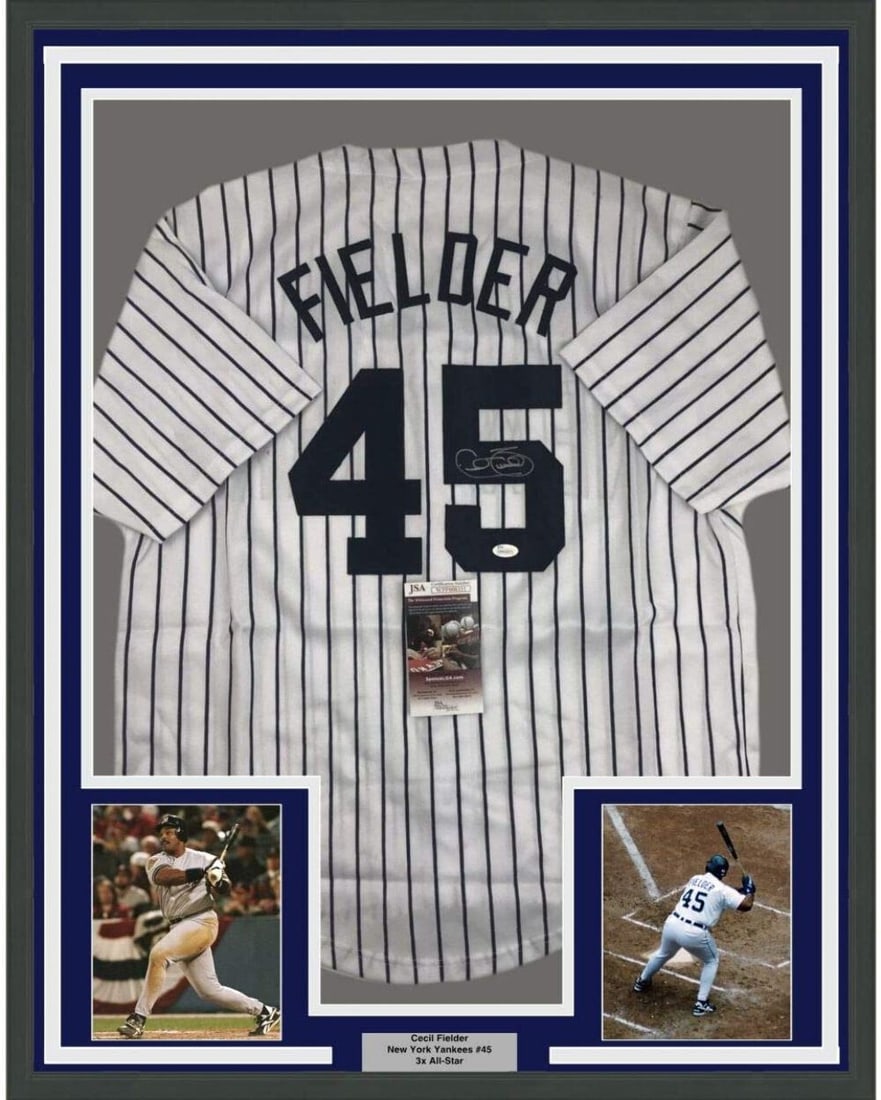 Framed Autographed Cecil Fielder New York Yankees Jersey JSA COA (1 of 2)