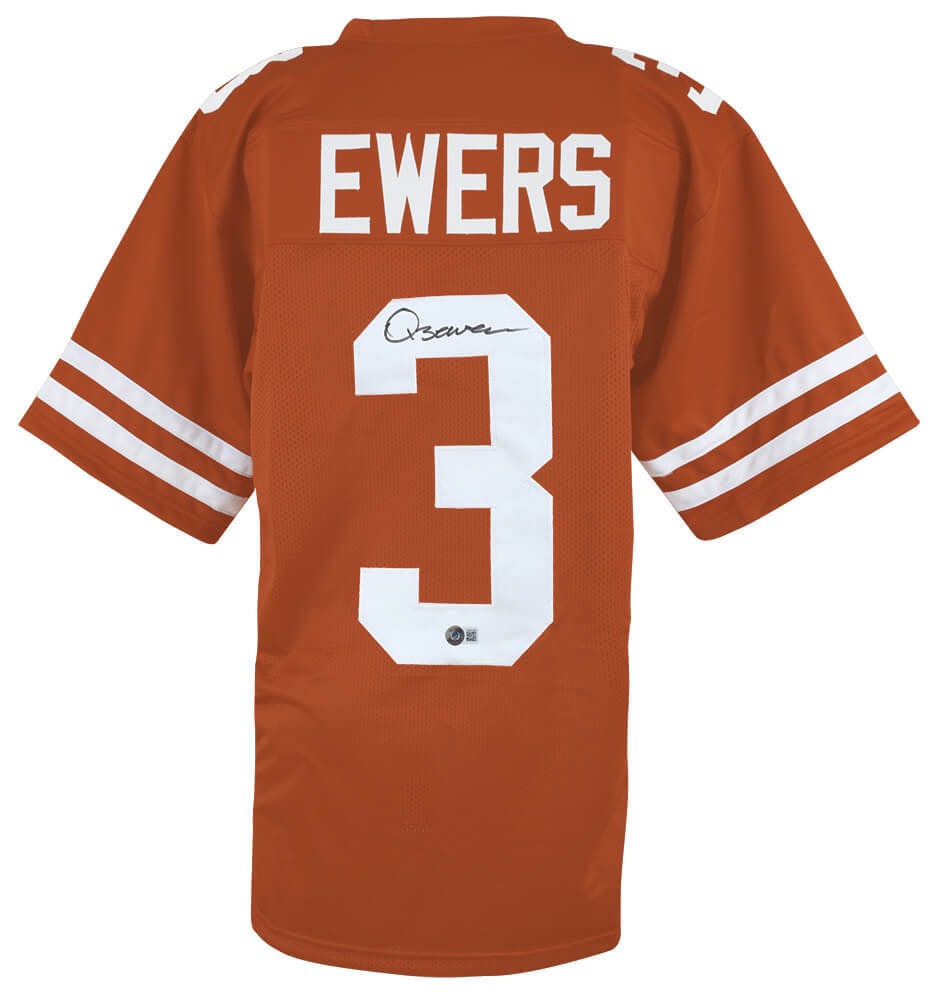 Quinn Ewers Signed Texas Longhorns Football Jersey Beckett COA: Quinn Ewers Signed Texas Longhorns Football Jersey Beckett COA This is a signed orange custom college football jersey from Quinn Ewers, showcasing his affiliation with the Texas Longhorns. The jersey